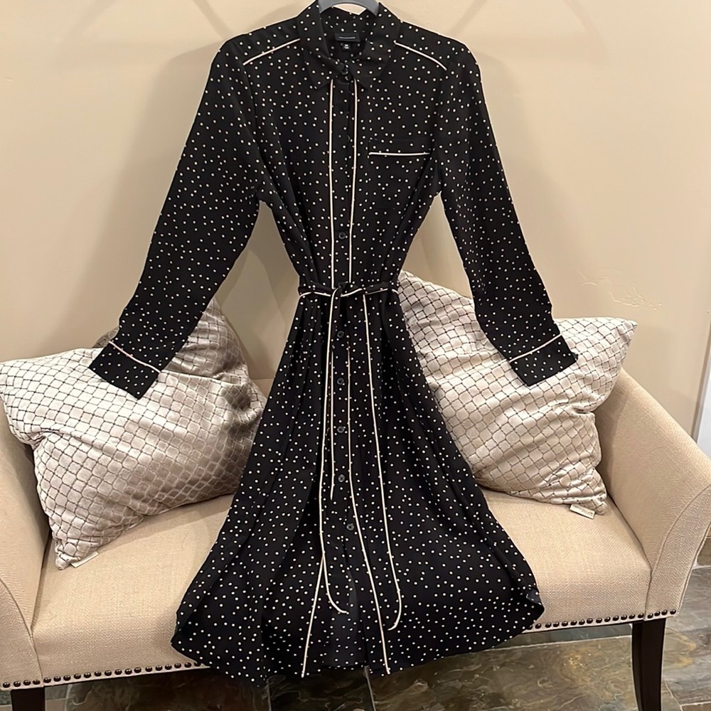 Womens button up dress with waste tie
